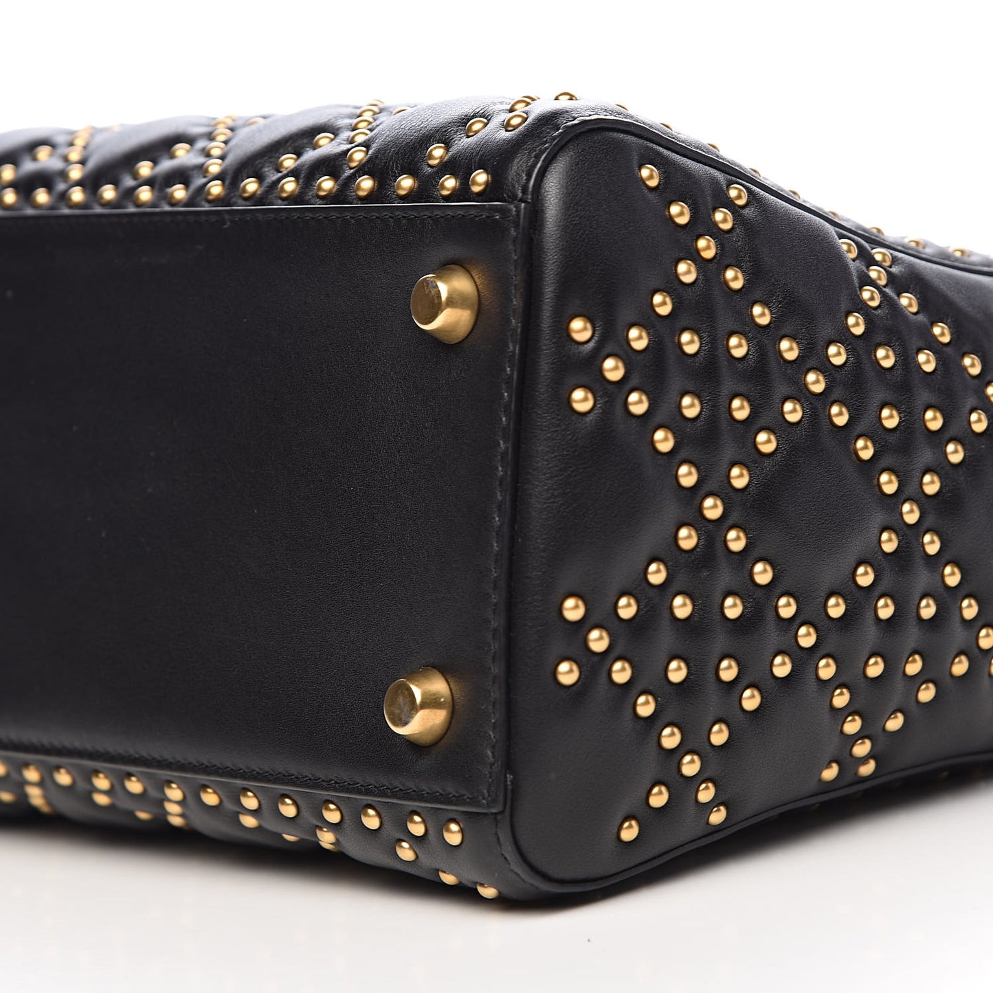 Calfskin Cannage Studded Medium Supple Lady Dior Black