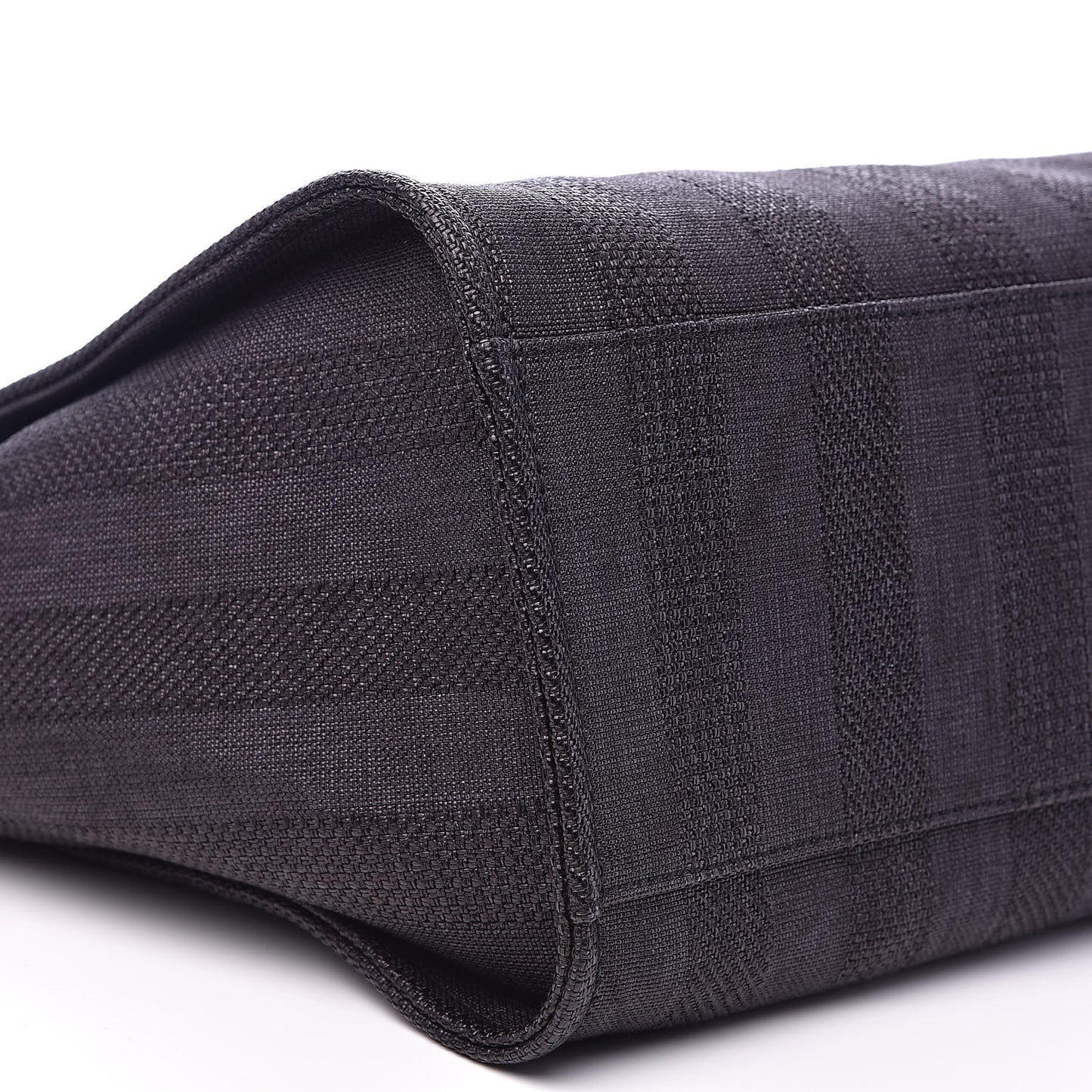 Straw Raffia Calfskin Striped Large Deauville Tote Black