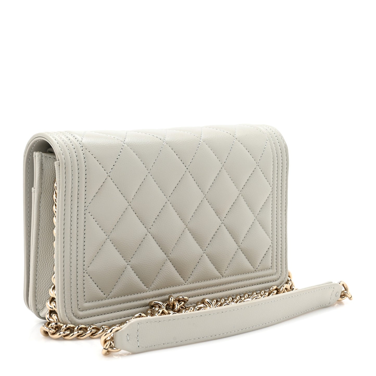 Caviar Quilted Boy Wallet On Chain WOC Grey