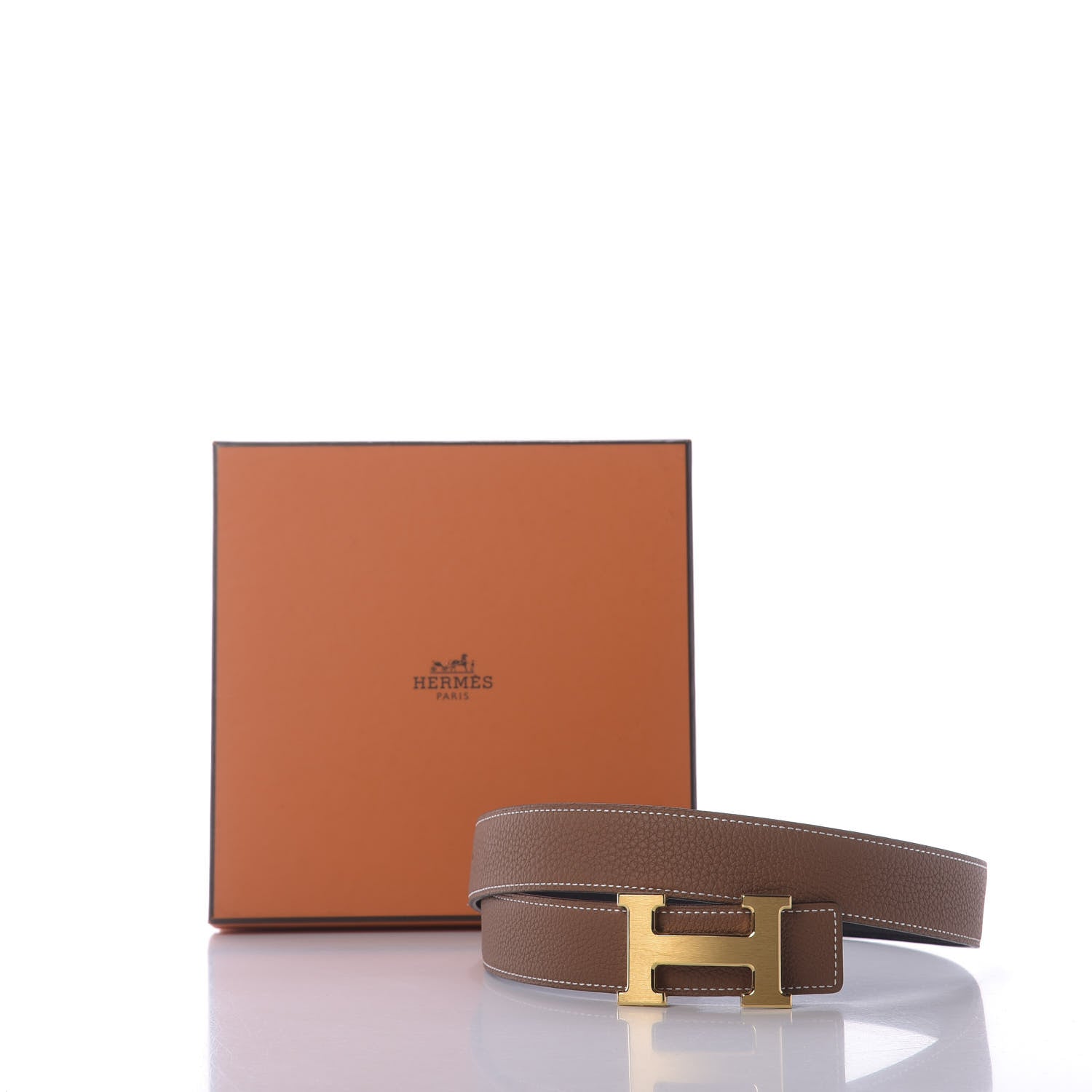 Hermes Box Togo 32mm H Belt 75 Black Gold 10 of 10