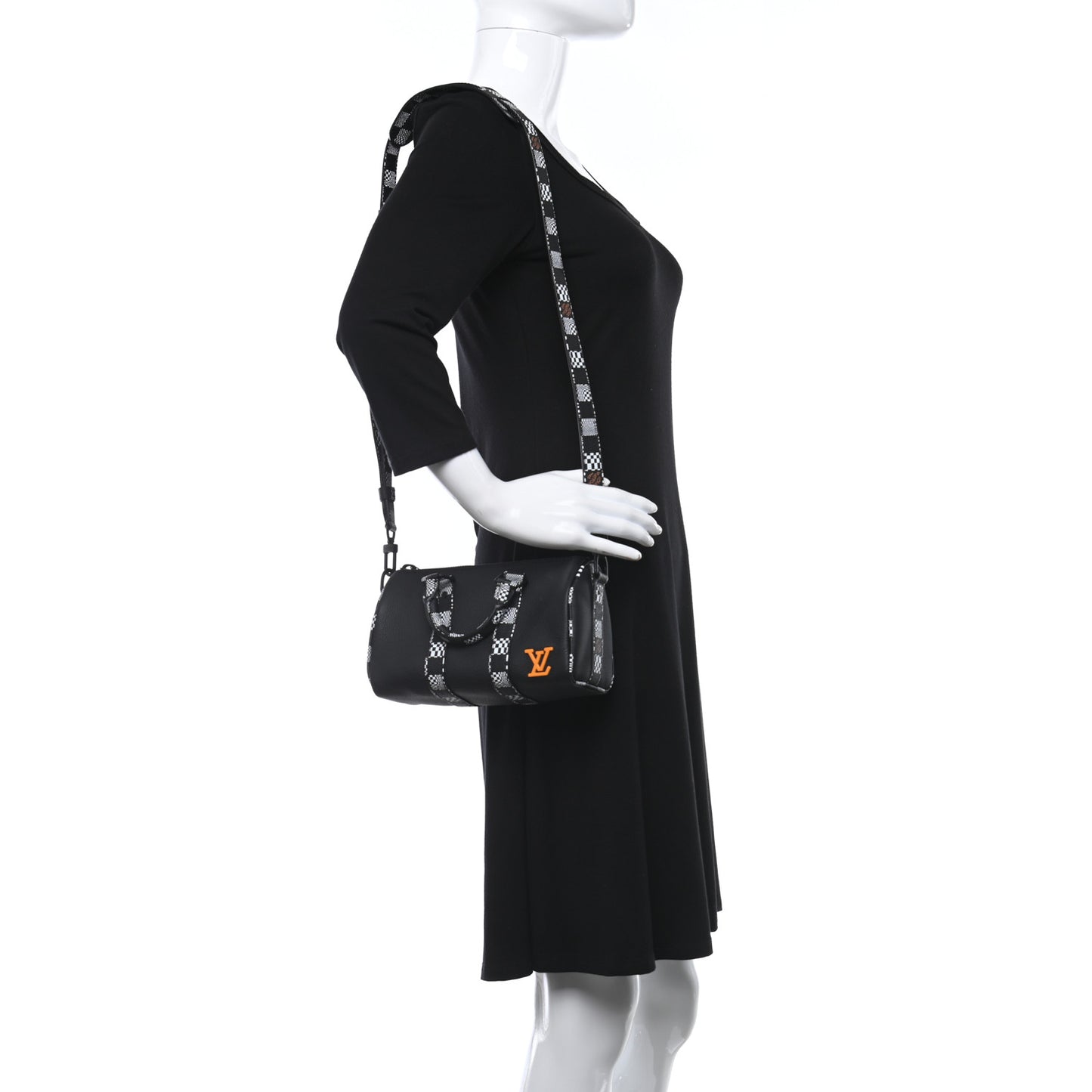 Calfskin Damier Distorted Keepall XS Black