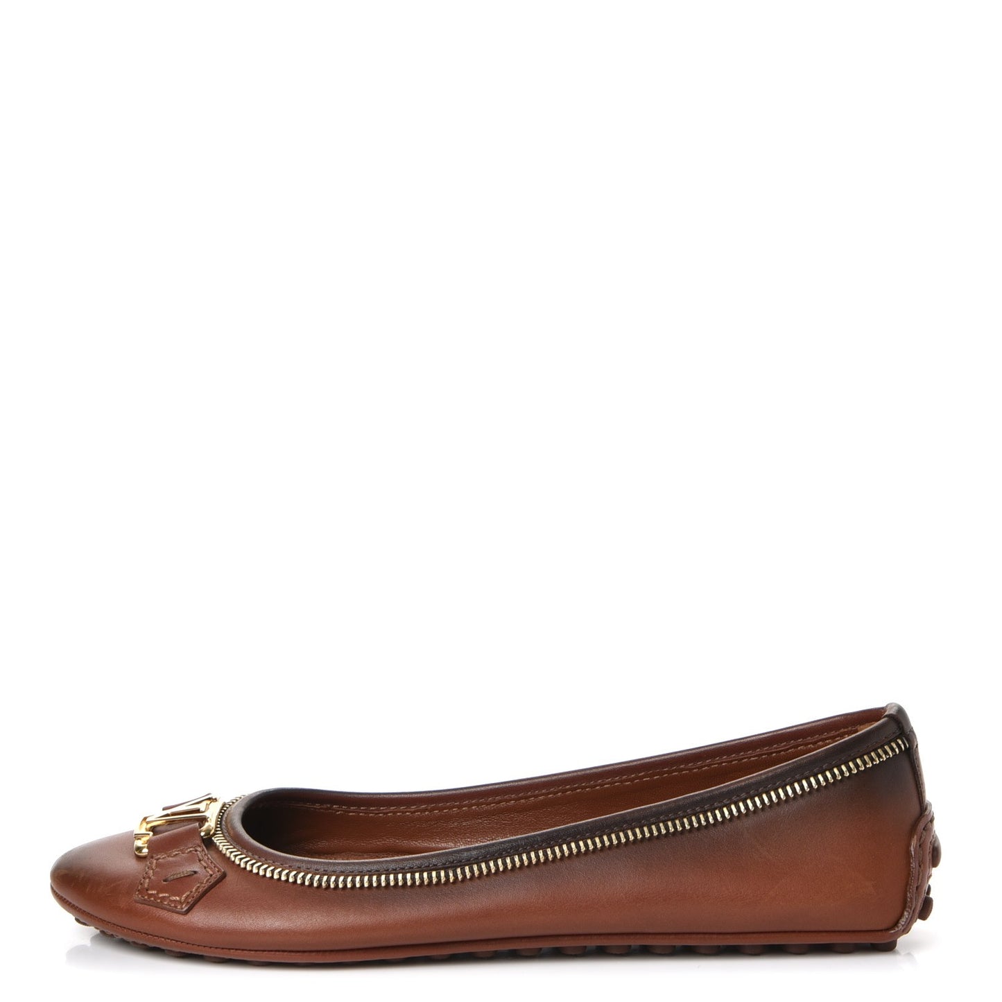 Calfskin Zip Oxford Ballerina Flats 35.5 Cognac