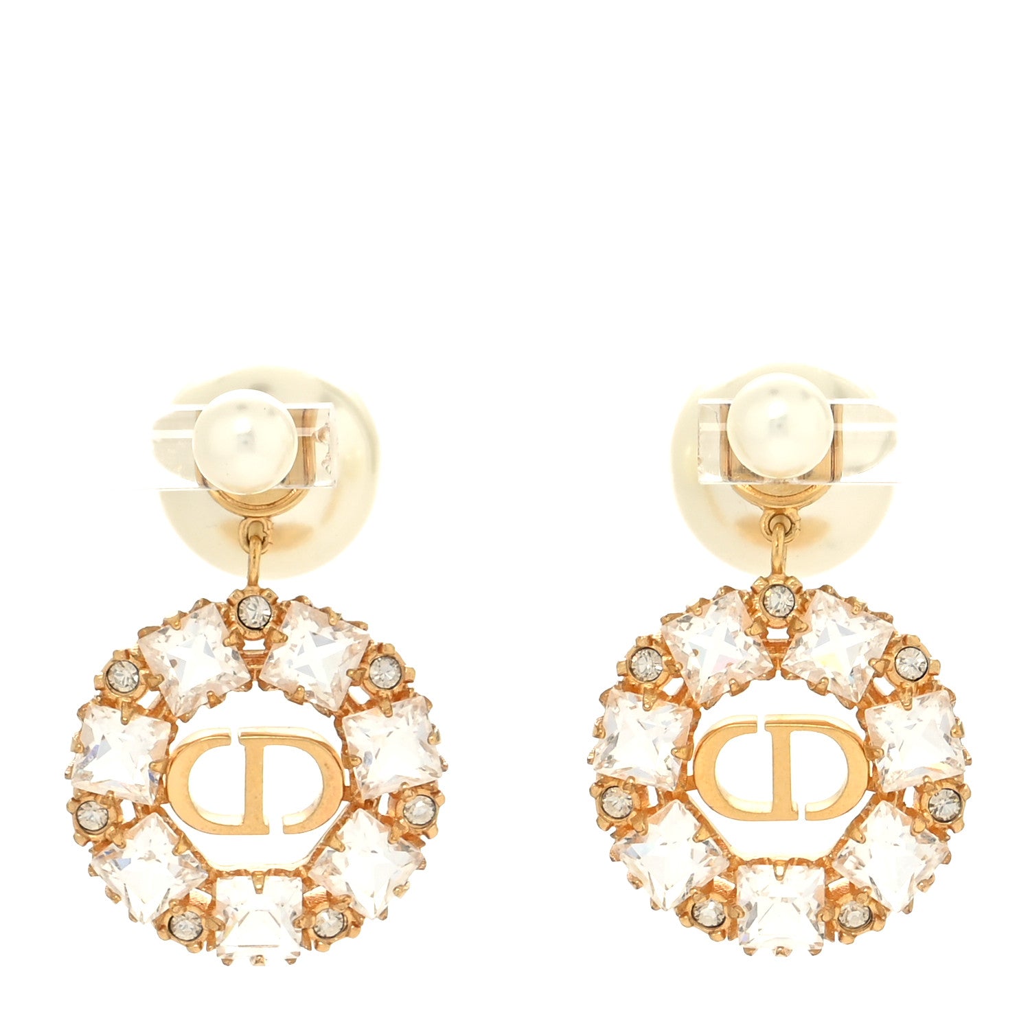 Christian Dior Crystal Pearl Petit CD Earrings Gold 1 of 4