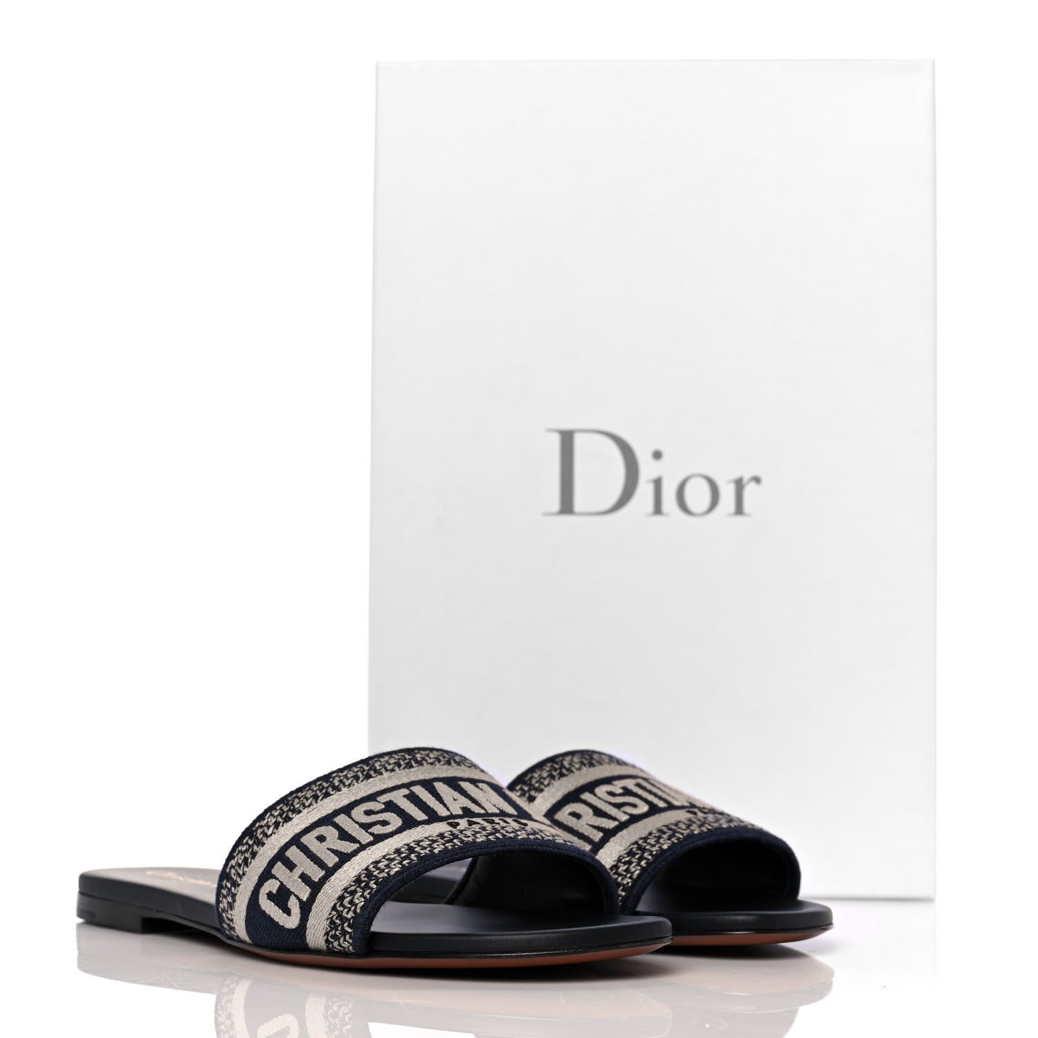 Christian Dior Canvas Embroidered Dway Mules Slide Sandals 36.5 Deep Blue 9 of 9