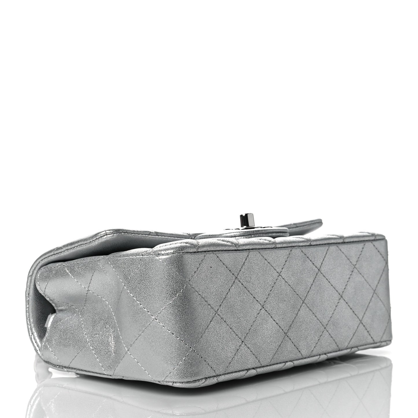 Metallic Lambskin Quilted Mini Rectangular Flap Silver