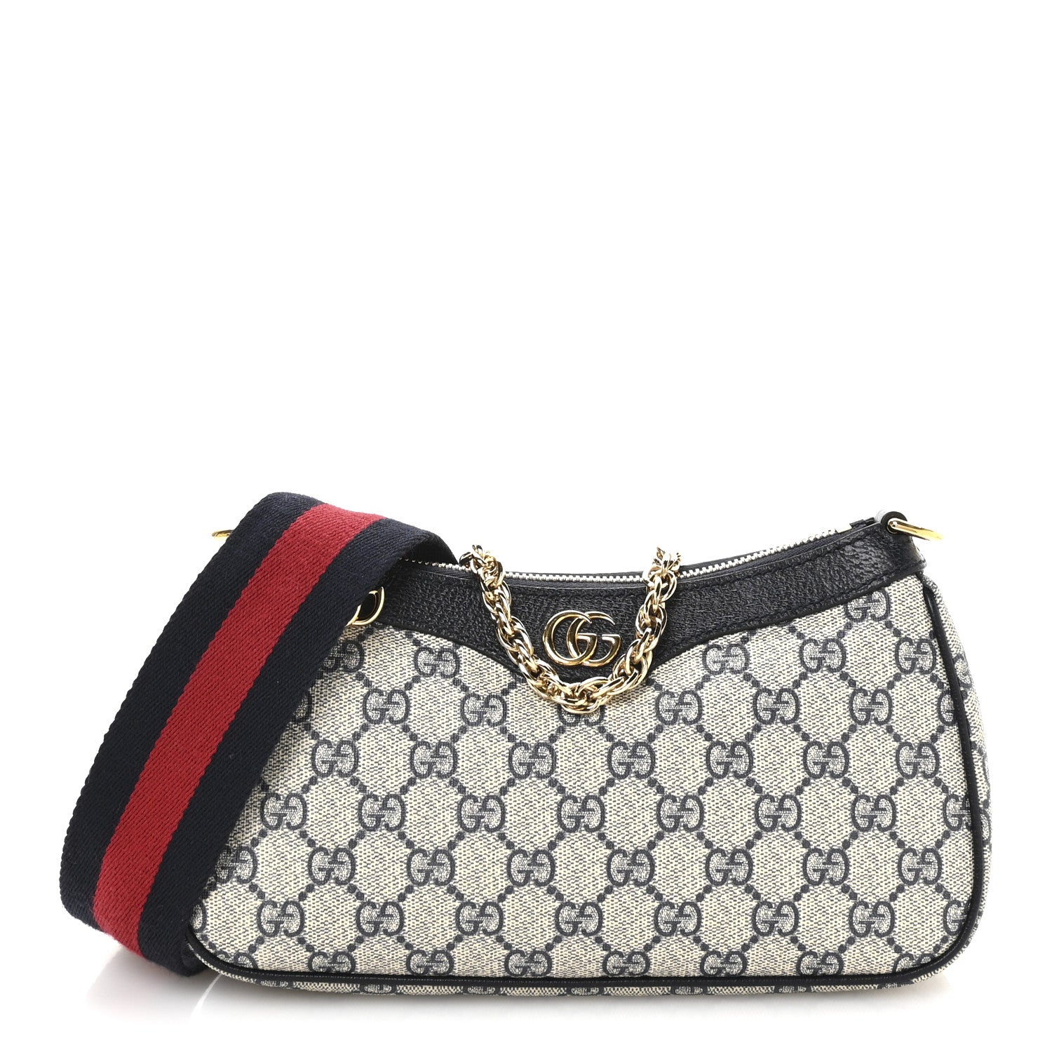 Gucci GG Supreme Monogram Textured Dollar Calfskin Web Small Ophidia GG Handbag Beige Blue 1 of 10