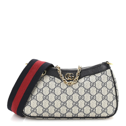 Gucci GG Supreme Monogram Textured Dollar Calfskin Web Small Ophidia GG Handbag Beige Blue 1 of 10