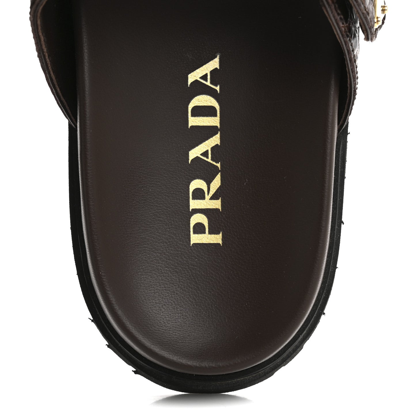 Calfskin Embossed Crocodile Buckle Slide Sandals 36 Cacao
