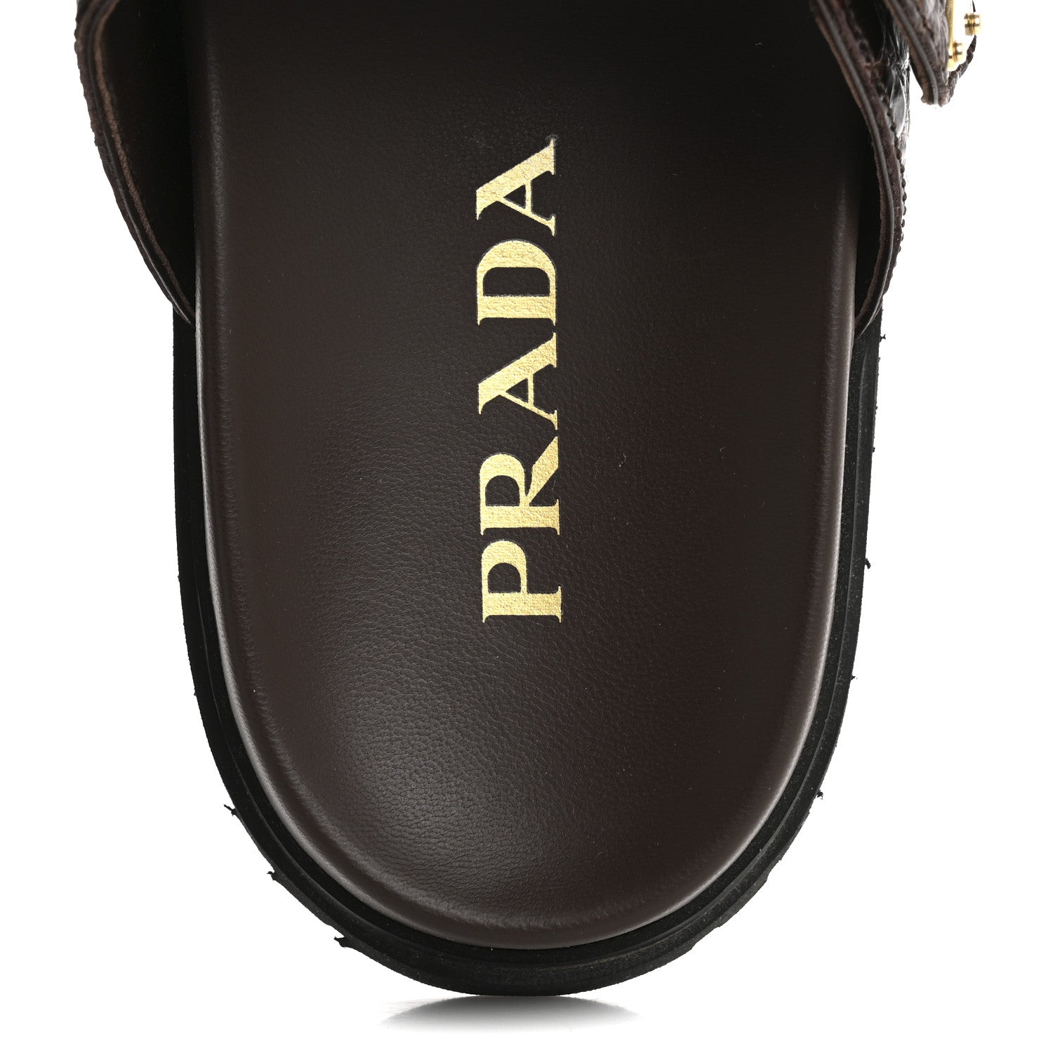 Prada Calfskin Embossed Crocodile Buckle Slide Sandals 36 Cacao 7 of 11