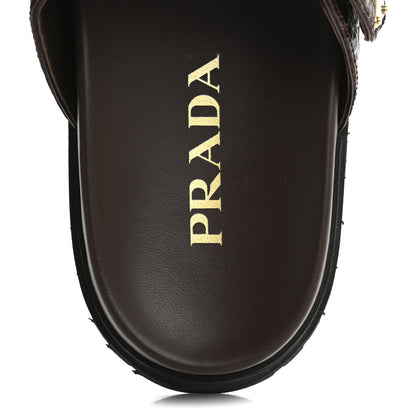 Prada Calfskin Embossed Crocodile Buckle Slide Sandals 36 Cacao 7 of 11
