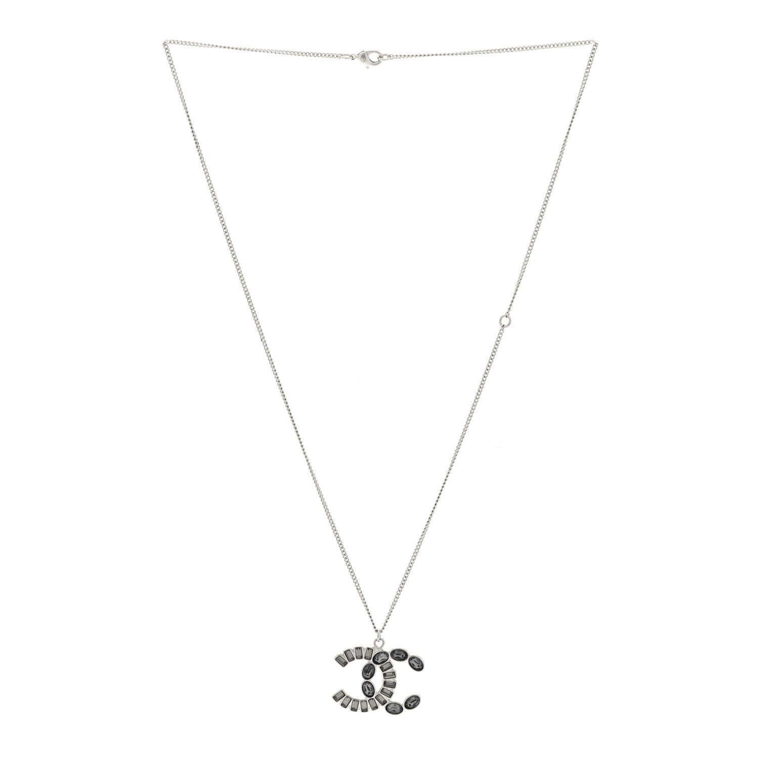 Chanel Crystal Baguette Large CC Necklace Silver Multicolor 3 of 5