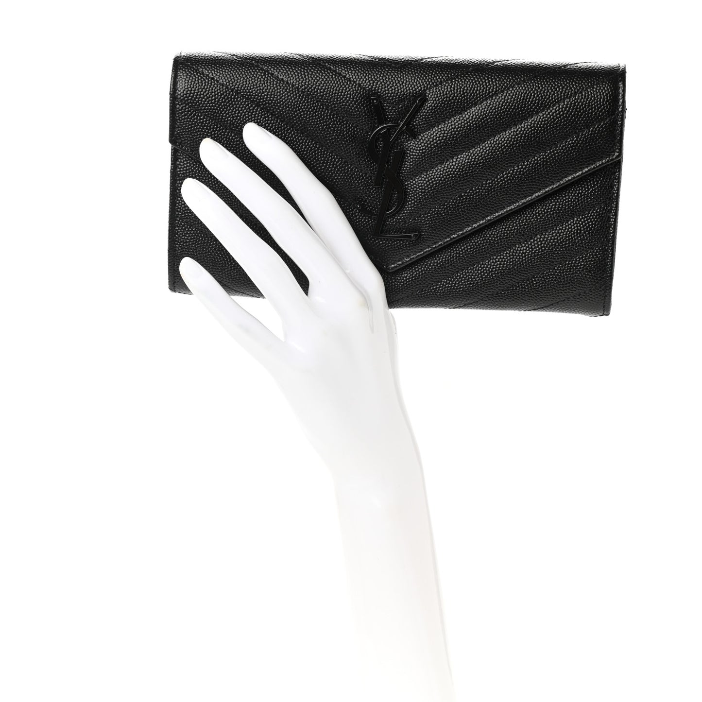 Grain De Poudre Matelasse Chevron Monogram Flap Wallet Black