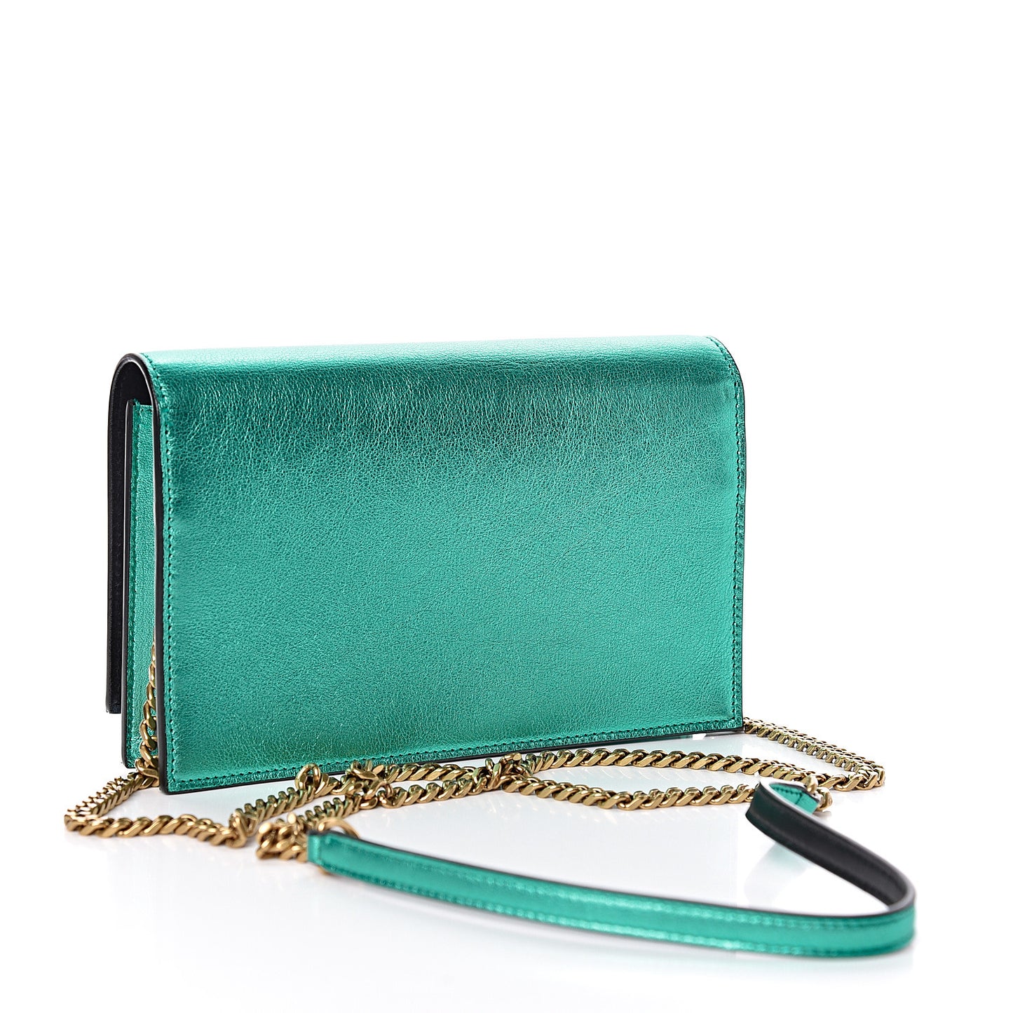 Laminated Calfskin Classic Monogram Kate Tassel Chain Wallet Green