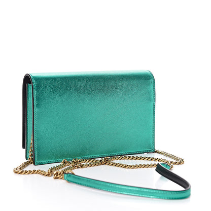Saint Laurent Laminated Calfskin Classic Monogram Kate Tassel Chain Wallet Green 3 of 10