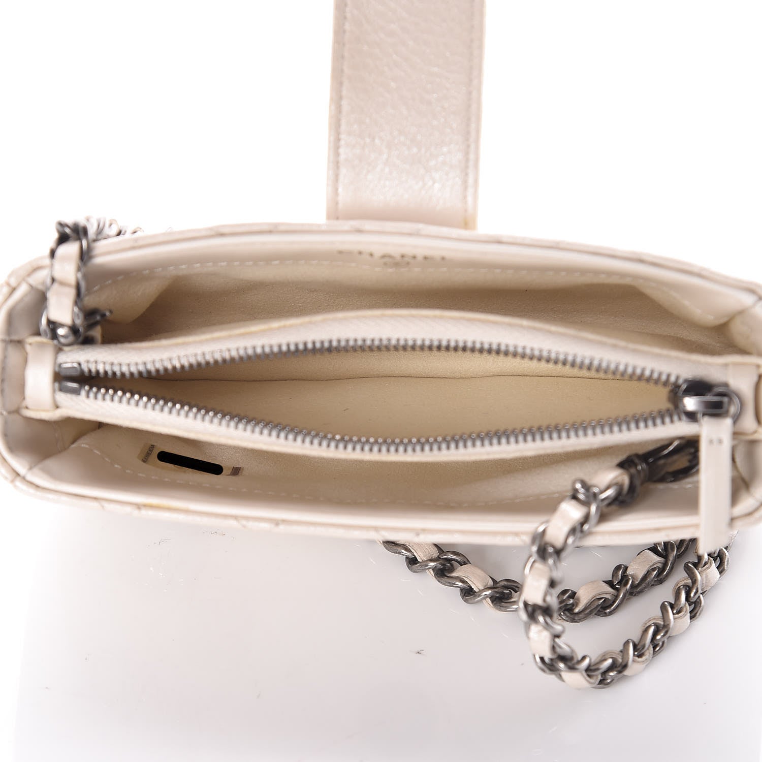 Chanel Metallic Calfskin Quilted Lucky Charms Mini Phone Holder Clutch Ivory 5 of 11