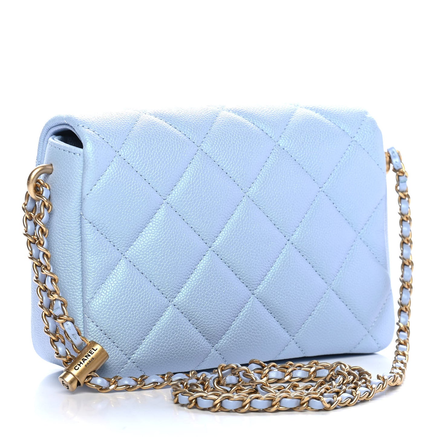 Iridescent Caviar Quilted Mini My Perfect Flap Light Blue