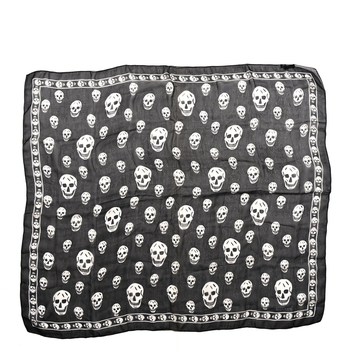 Silk Chiffon Skull Scarf Black Ivory
