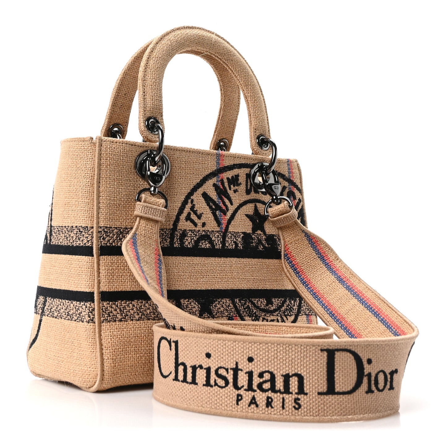 Canvas Jute Embroidered Medium Lady D-Lite Beige Multicolor