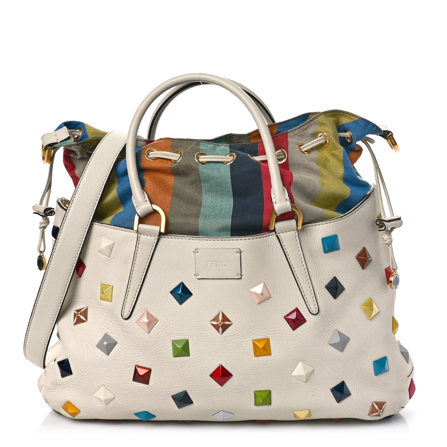 Fendi Calfskin Studded Medium B Fab Drawstring Tote Milk Multicolor 1 of 11
