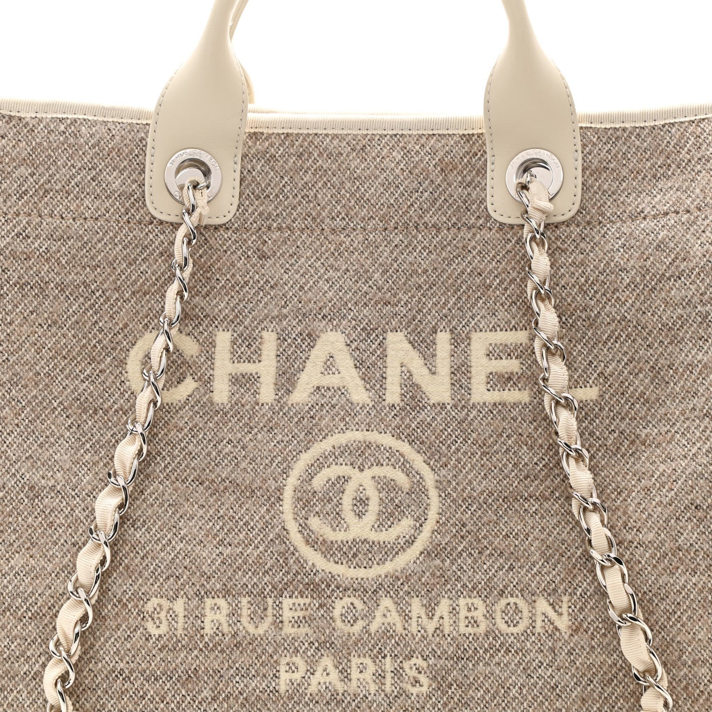 Mixed Fibers Calfskin Medium Deauville Tote Light Grey