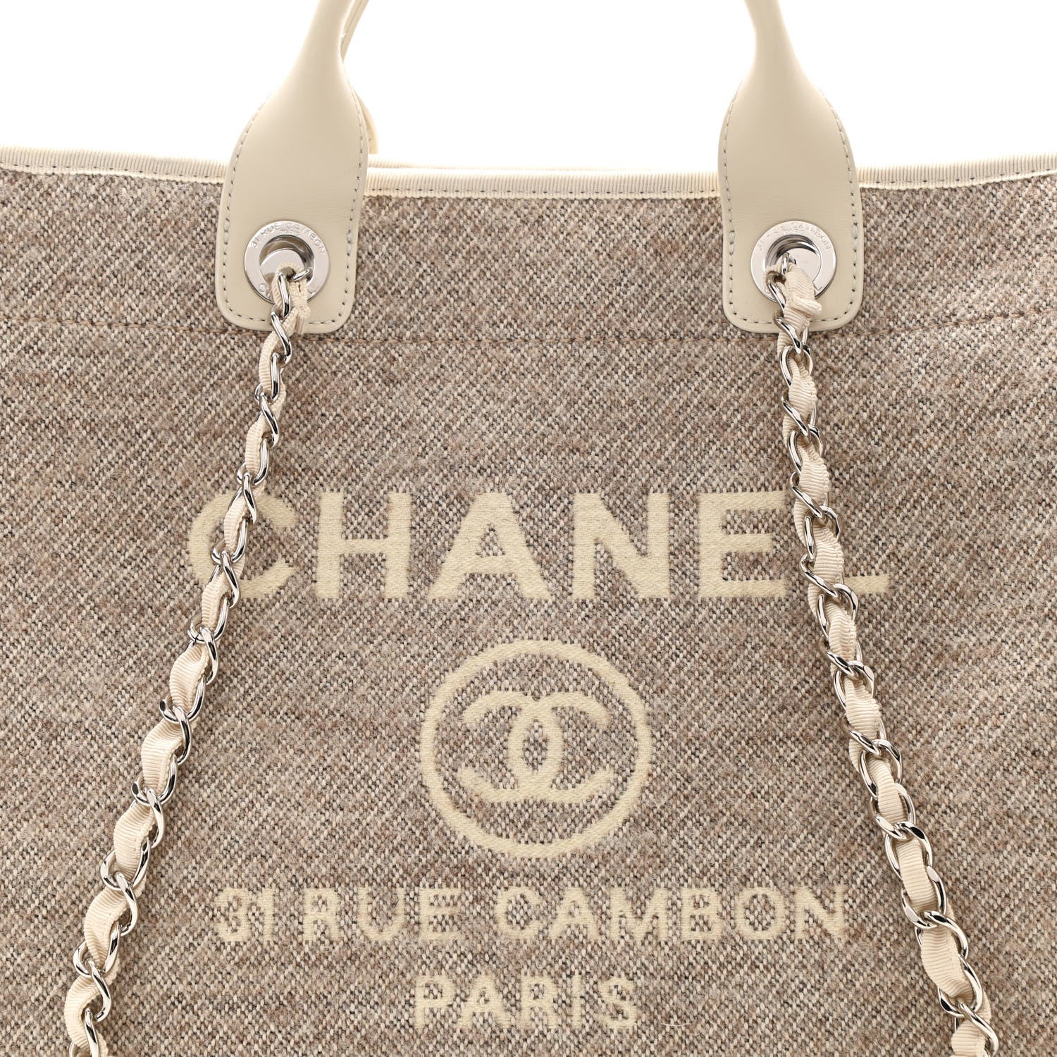 Chanel Mixed Fibers Calfskin Medium Deauville Tote Light Grey 7 of 9