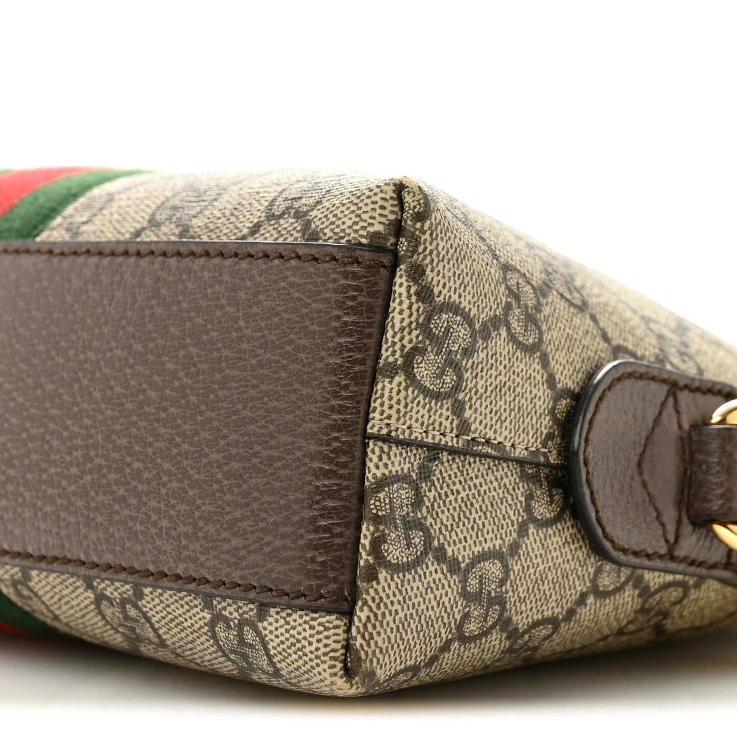 GG Supreme Monogram Textured Dollar Calfskin Web Small Ophidia Dome Shoulder Bag Beige Ebony New Acero