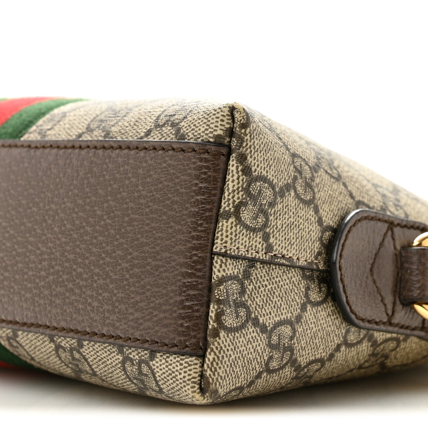 Gucci GG Supreme Monogram Textured Dollar Calfskin Web Small Ophidia Dome Shoulder Bag Beige Ebony New Acero 10 of 13