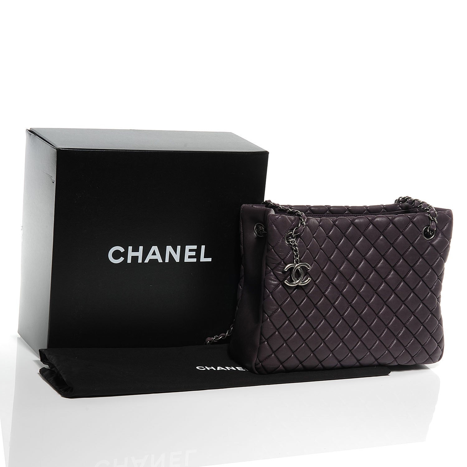 Chanel Iridescent Calfskin New Bubble Quilt Small Tote Plum 5 of 8