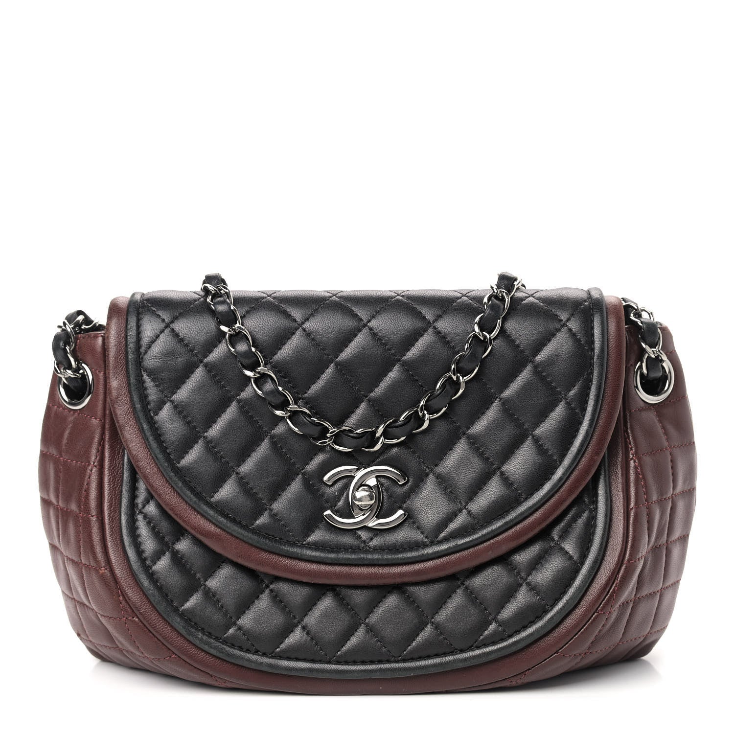 Chanel Lambskin Quilted Classic Twist Crescent Flap Black Burgundy 1 of 8
