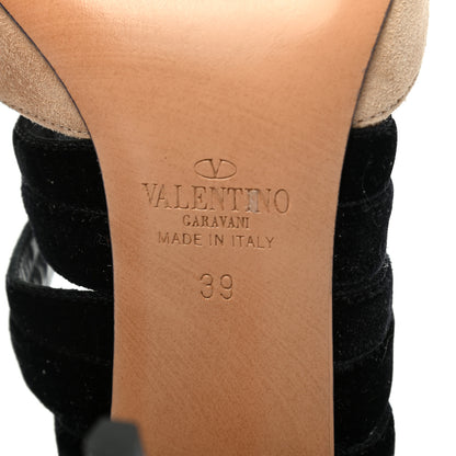 Valentino Garavani Suede Velvet Lace Up Pumps 39 Beige Black 6 of 7