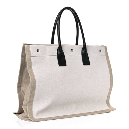 Saint Laurent Linen Calfskin Rive Gauche Tote Optic White 3 of 11