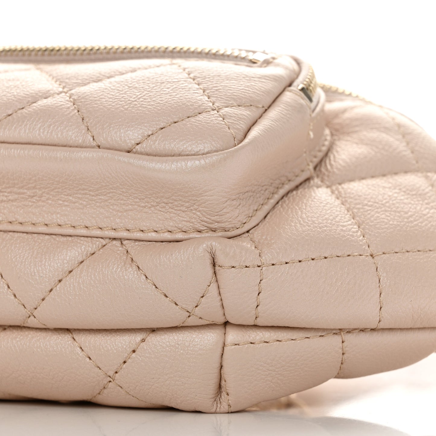 Iridescent Calfskin Quilted All About Waist Belt Bag Beige