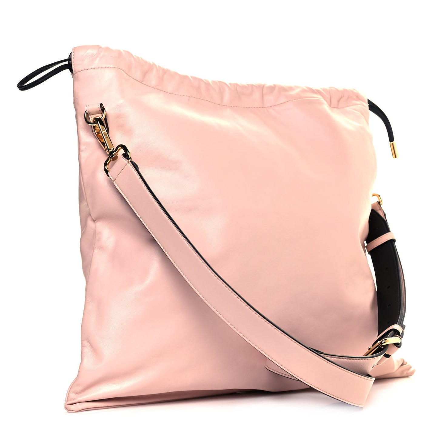 Soft Nappa Logo Medium Drawstring Pouch Bag Rosa Quarzo Black