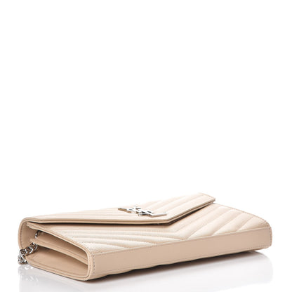 Saint Laurent Grain De Poudre Matelasse Chevron Monogram Chain Wallet Nude Powder 4 of 8