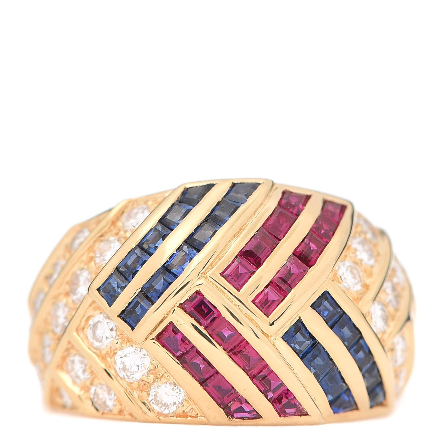 Van Cleef & Arpels 18K Yellow Gold Diamond Sapphire Ruby Dome Ring 53 6.5 1 of 5