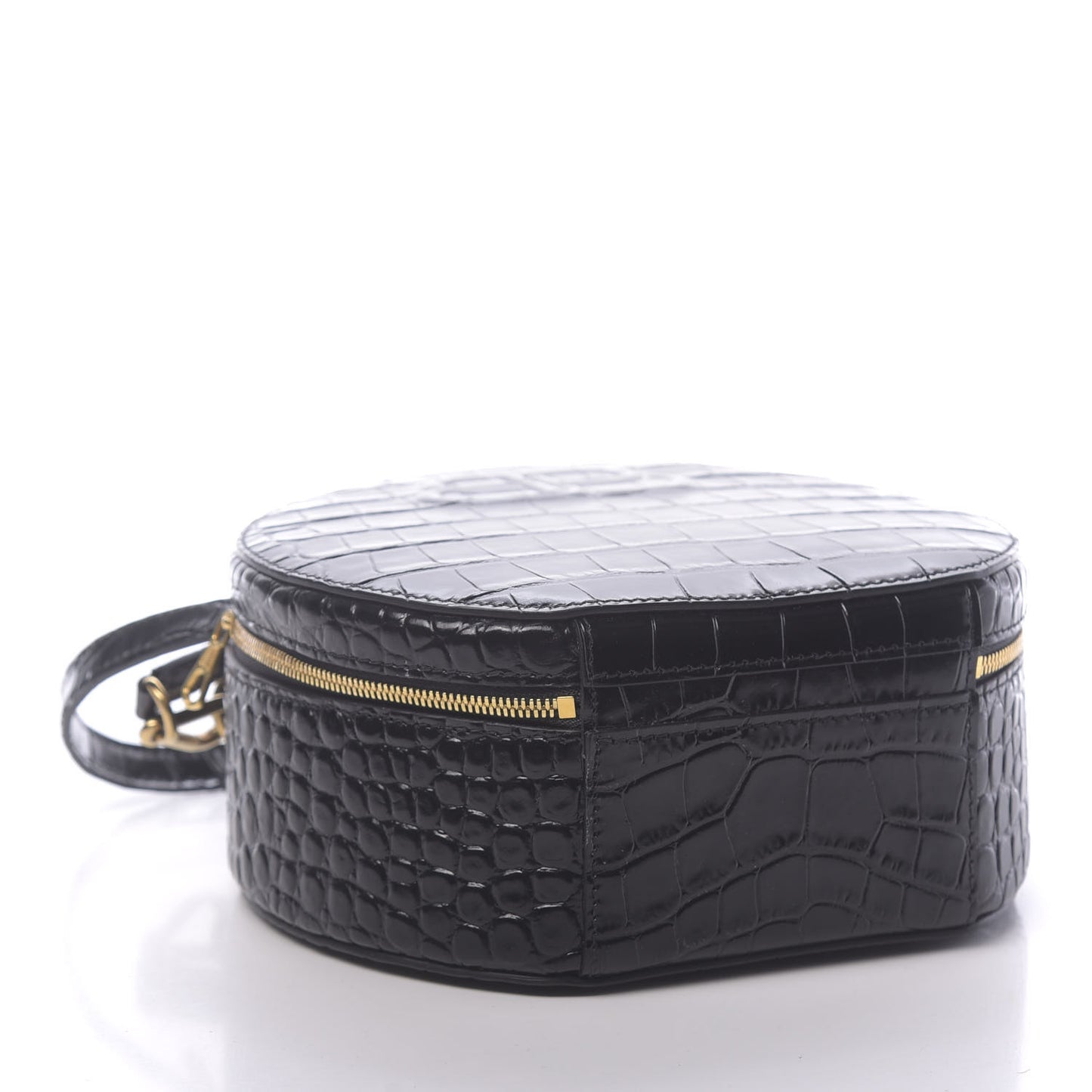 Calfskin Crocodile Embossed Vanity Round Bag XS Black