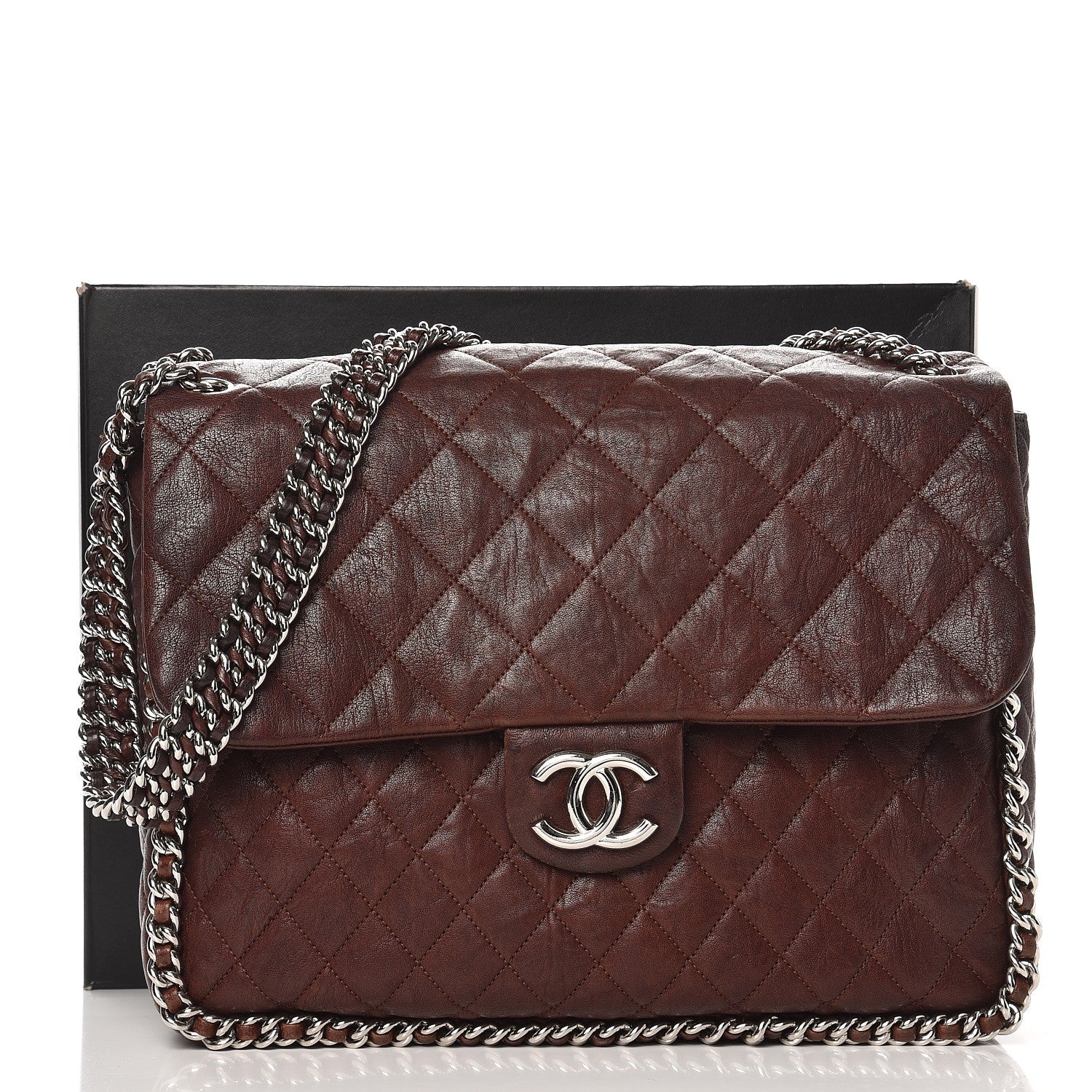 Chanel Crumpled Lambskin Quilted Maxi Chain Around Flap Dark Brown 8 of 12