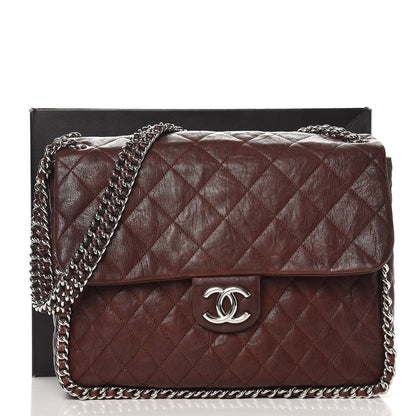 Chanel Crumpled Lambskin Quilted Maxi Chain Around Flap Dark Brown 8 of 12