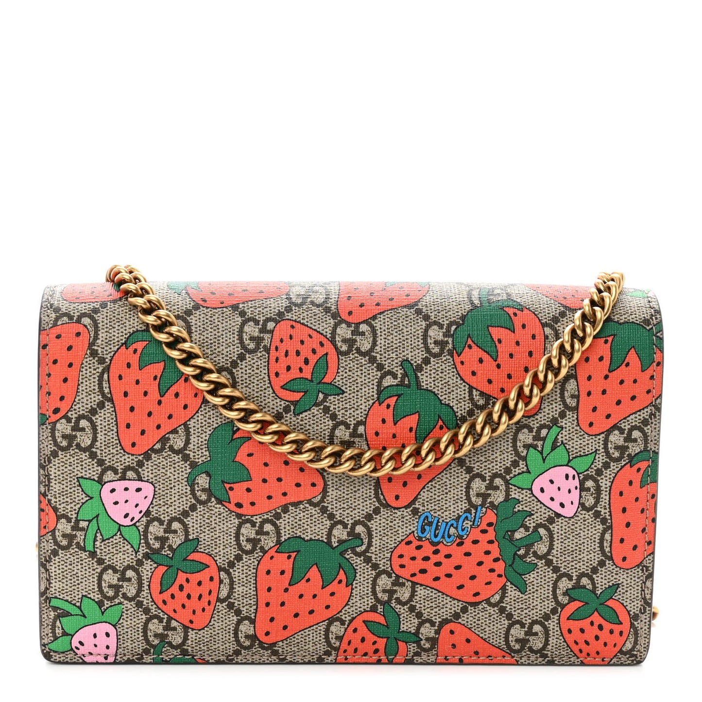 GG Supreme Monogram Strawberry Chain Wallet