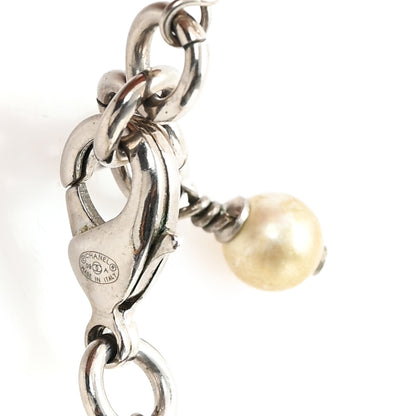 Chanel Crystal Pearl CC Long Necklace Silver 4 of 5