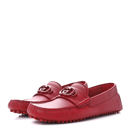 Gucci Clove Calfskin Monochrome Mens Interlocking G Driver Loafers 8 Red 3 of 9
