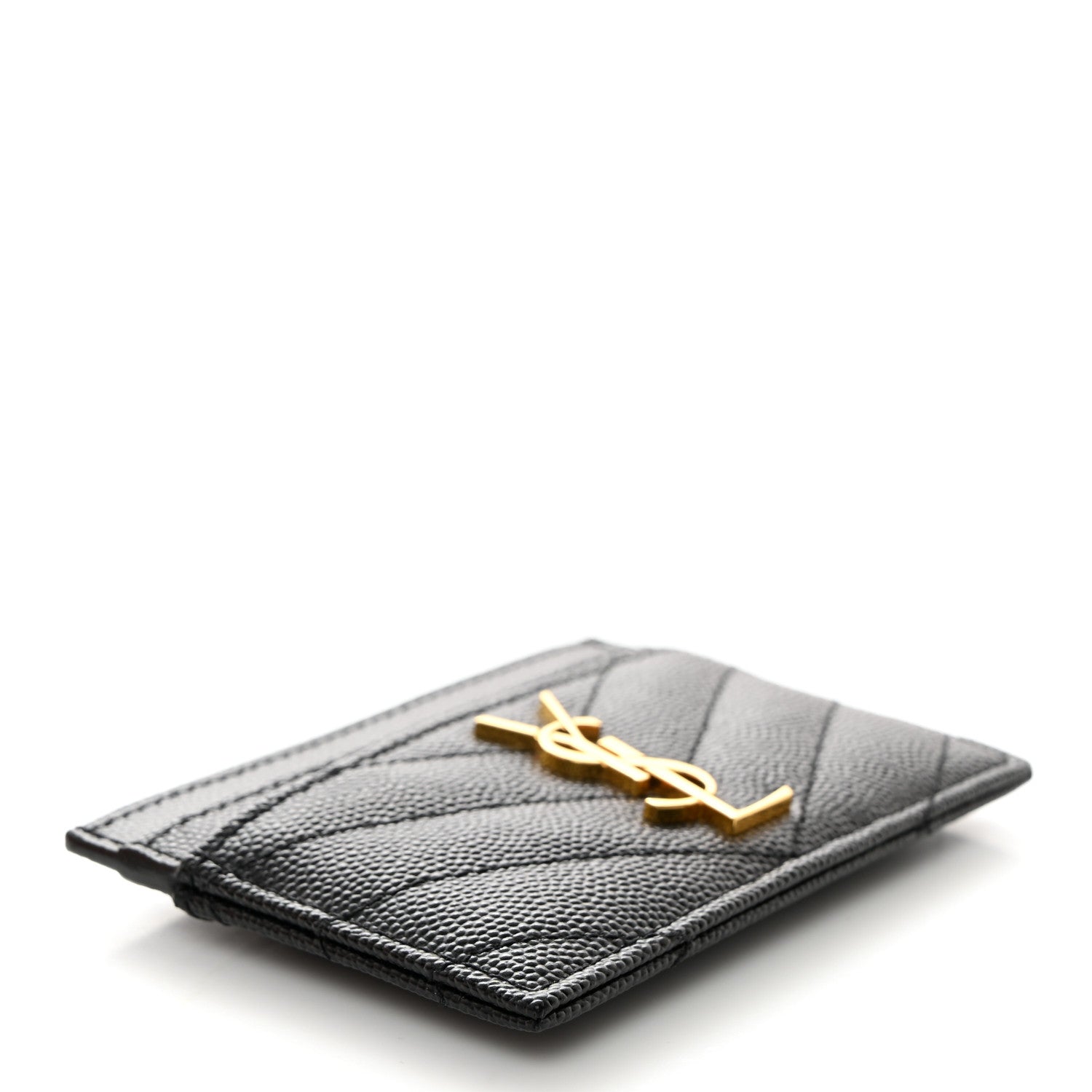Saint Laurent Grain De Poudre Matelasse Chevron Monogram Credit Card Case Black 4 of 7
