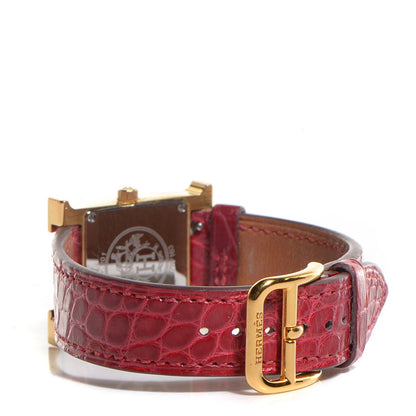 Hermes Stainless Steel Alligator 21mm Heure H Hour Quartz Watch Rouge Casaque 3 of 8