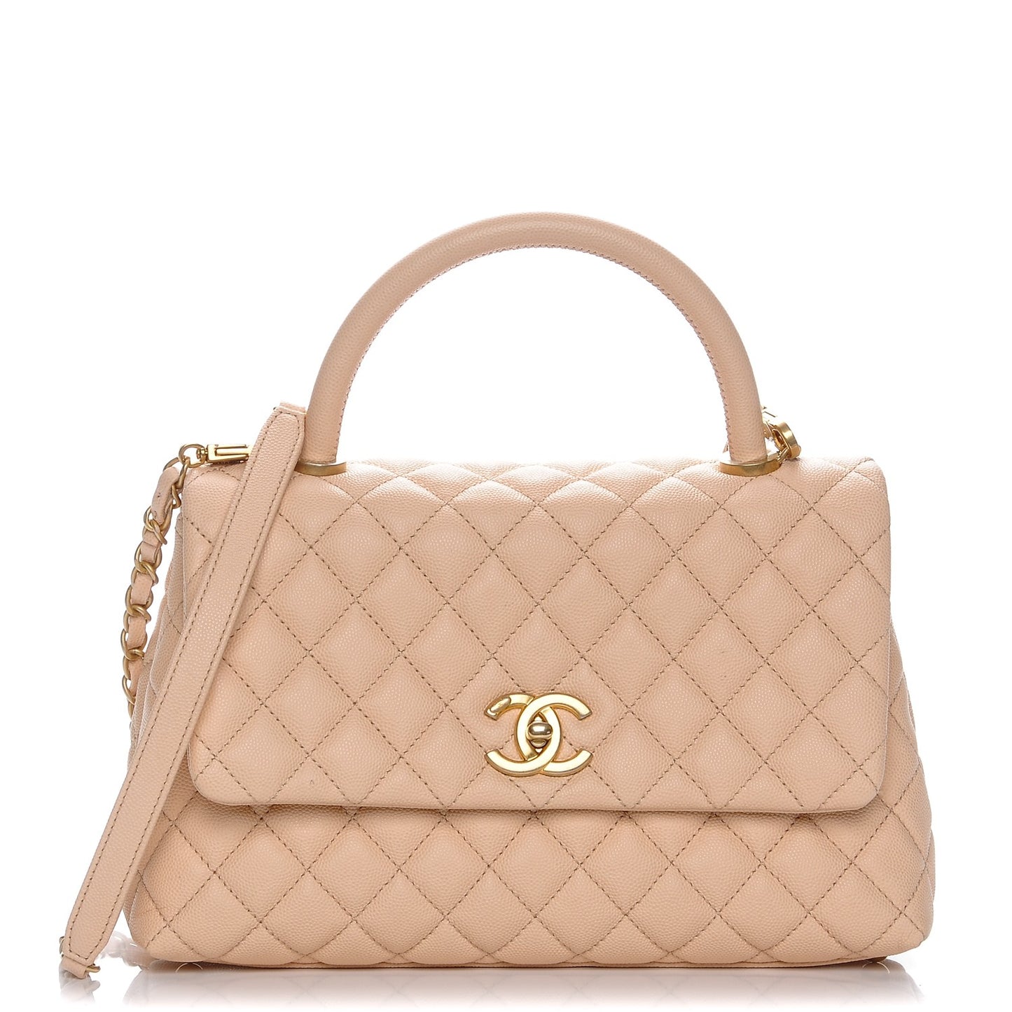 Caviar Quilted Small Coco Handle Flap Light Beige