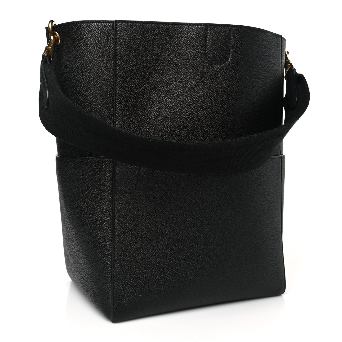 Soft Grained Calfskin Sangle Bucket Bag Black