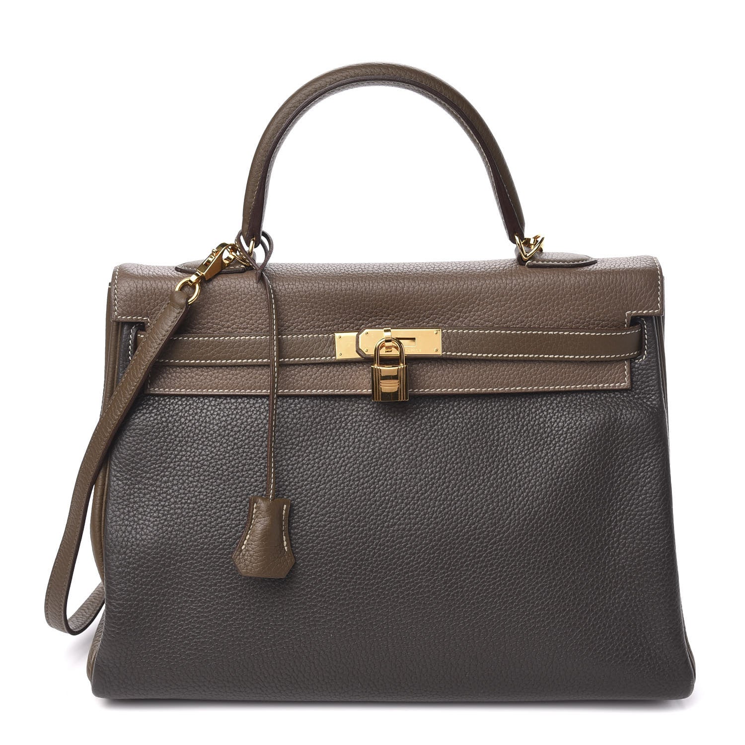 Hermes Taurillon Clemence Horseshoe Kelly Retourne 35 Vert de Gris Etoupe Toundra 1 of 11