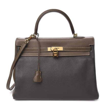 Hermes Taurillon Clemence Horseshoe Kelly Retourne 35 Vert de Gris Etoupe Toundra 1 of 11