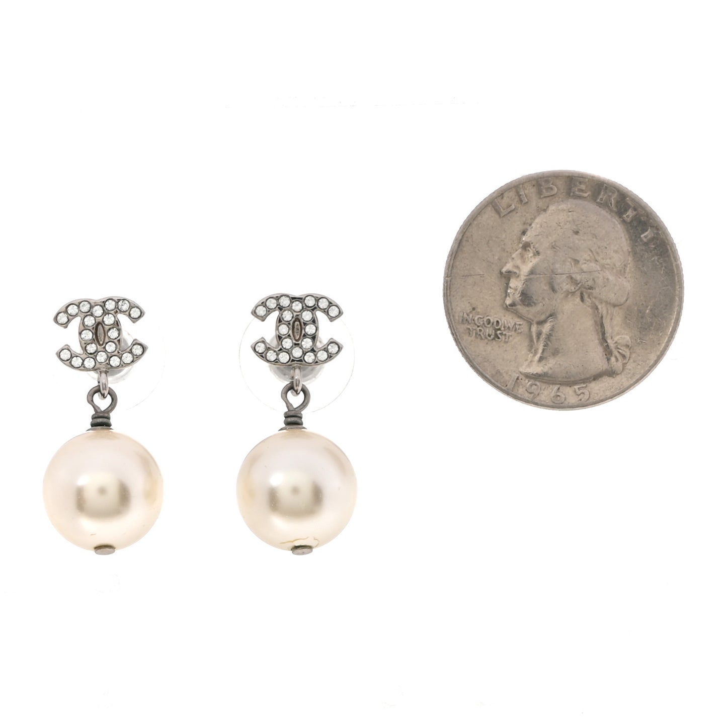 Crystal Pearl CC Drop Earrings Gold