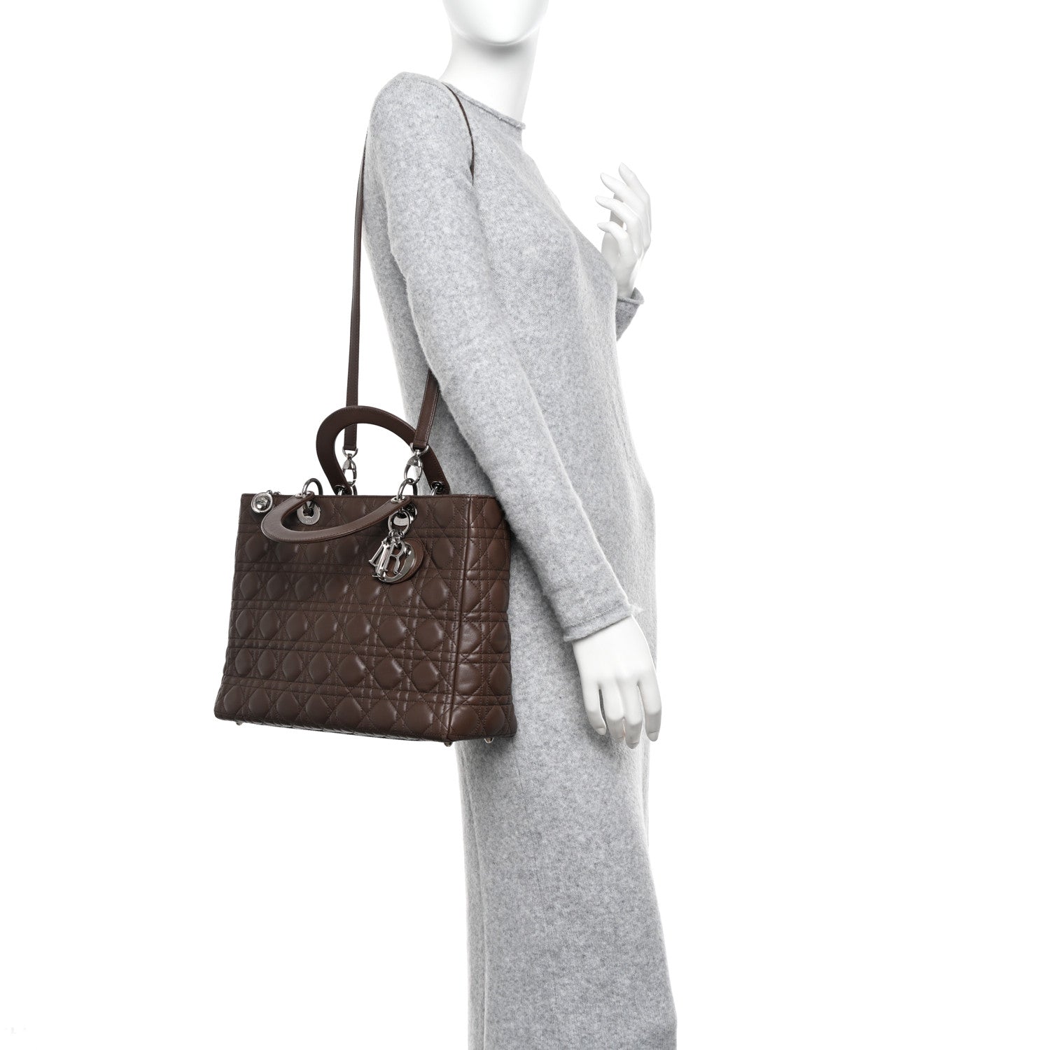 Christian Dior Lambskin Cannage Large Lady Dior Brown 2 of 9