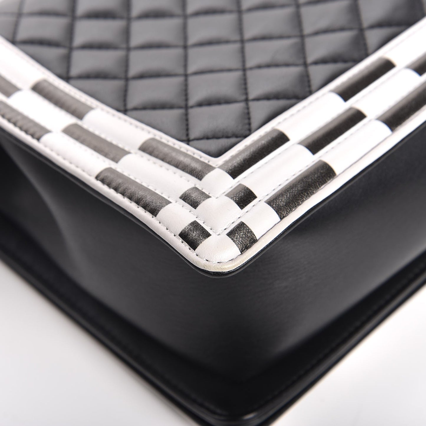 Calfskin Quilted Checkerboard Trim New Medium Boy Flap Black White